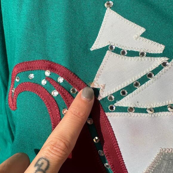 Vintage 80's Menehune Elves Green, Sleigh/Tree, Long Bat Sleeves Top-One Size - Picture 8 of 12